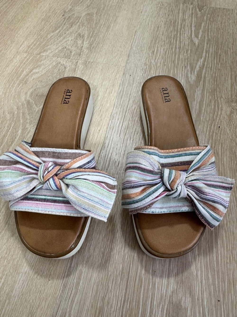 a.n.a Pastel Striped Bow Slide Sandals
